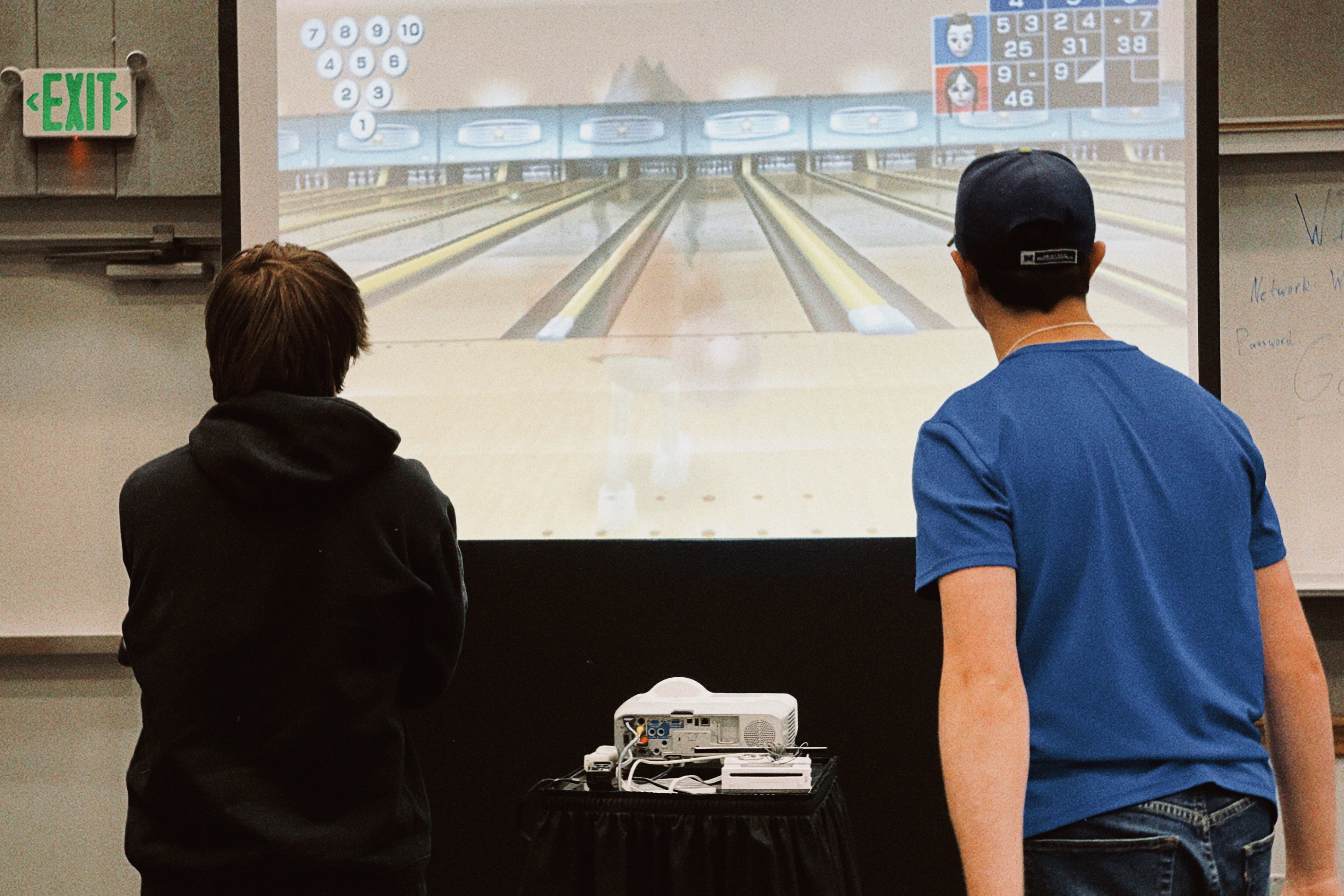 Students playing a video game on campus